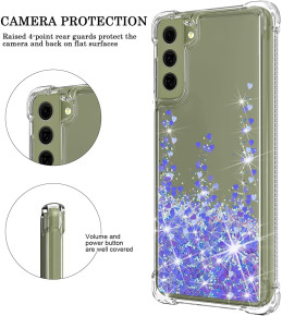 Луксозен силиконов гръб ТПУ FASHION с течност и лилав брокат за Samsung Galaxy S21 FE G990B прозрачен 